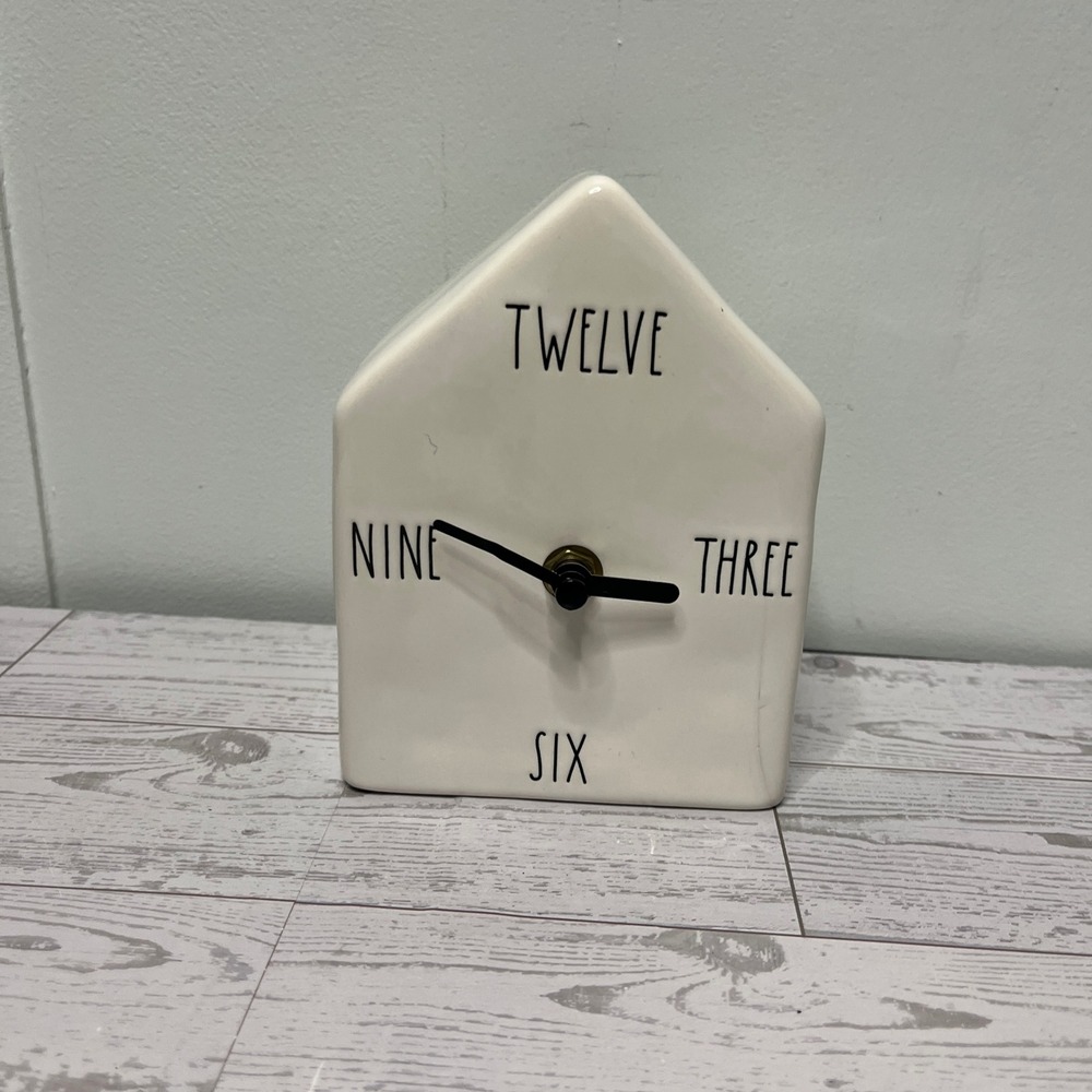 Rae Dunn Artisan Collection Ceramic House Desk Clock White Magenta Farmhouse